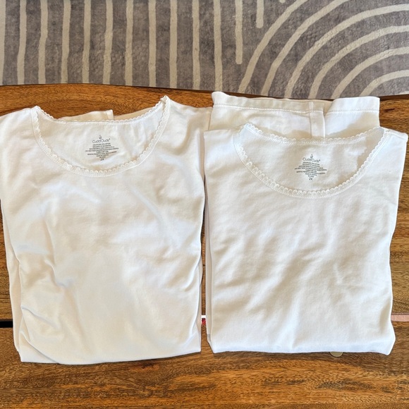 Cuddl Duds White Lace Trim Base Layer Top Set of 2 - Picture 9 of 9